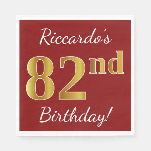 Serviette En Papier Rouge, Faux Gold 82e anniversaire + Nom personnali