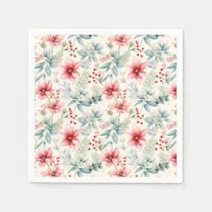 Serviette En Papier Rouge Floral Holiday Napkin