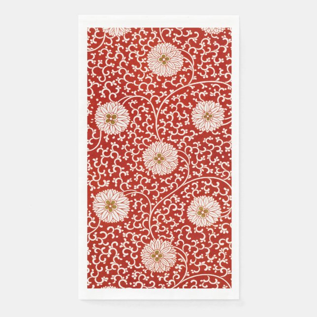 Serviette En Papier Rouge Floral Vibrant Ornate Classé Motif (Devant)