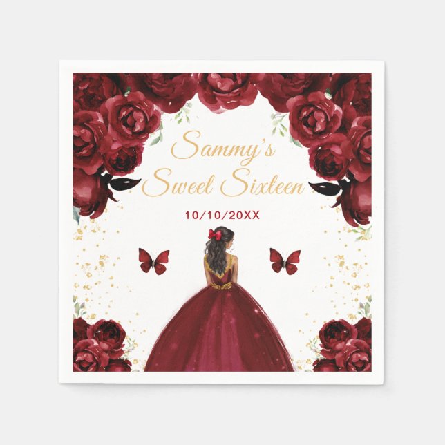 Serviette En Papier Rouge foncé Peau foncée Princesse Sweet sixteen (Devant)