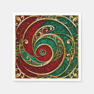 Serviette En Papier Rouge Gold Green Noël Holiday Napkin