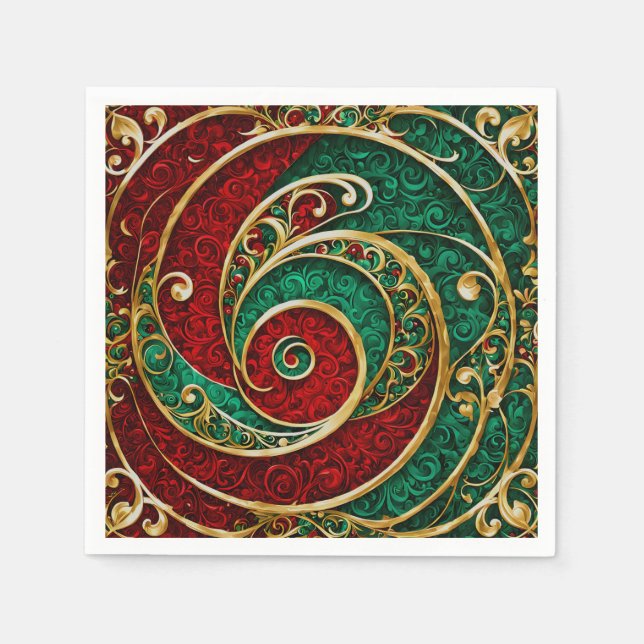 Serviette En Papier Rouge Gold Green Noël Holiday Napkin (Devant)