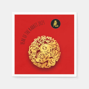 Serviette En Papier Rouge Golden Rabbit Papercut Chine Nouvel An 2023
