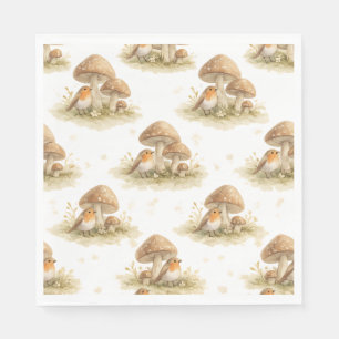 Serviette En Papier Rouge-gorge des bois & Champignon