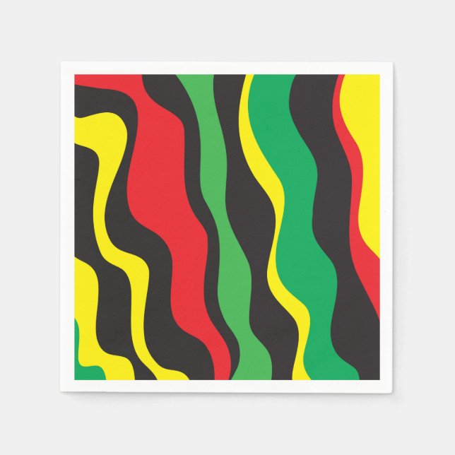 Serviette En Papier Rouge Jaune Vert Noir Vague Rasta Fête (Devant)