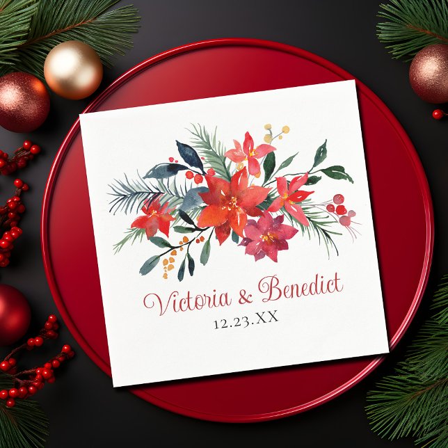 Serviette En Papier Rouge Noël Poinsettia Élégant Mariage floral (Créateur téléchargé)