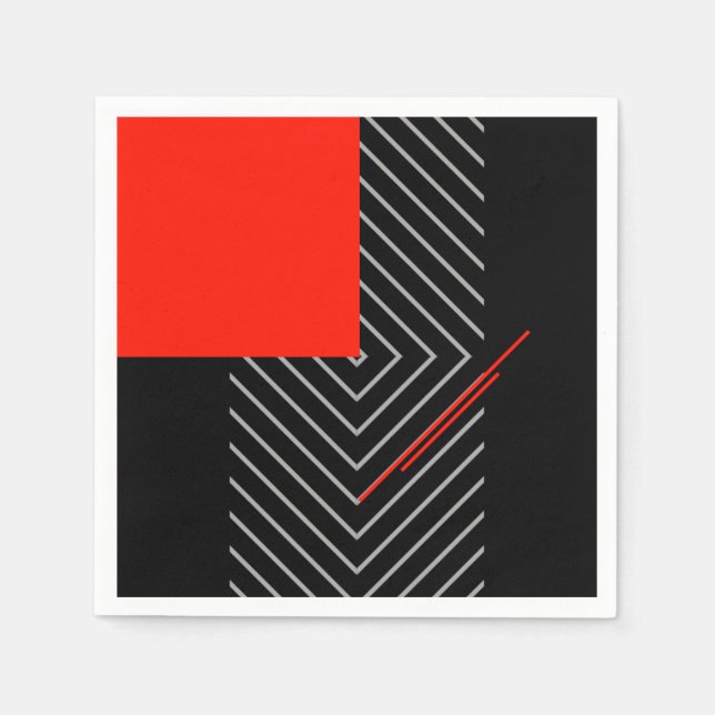 Serviette En Papier Rouge, noir, argent et blanc (Devant)