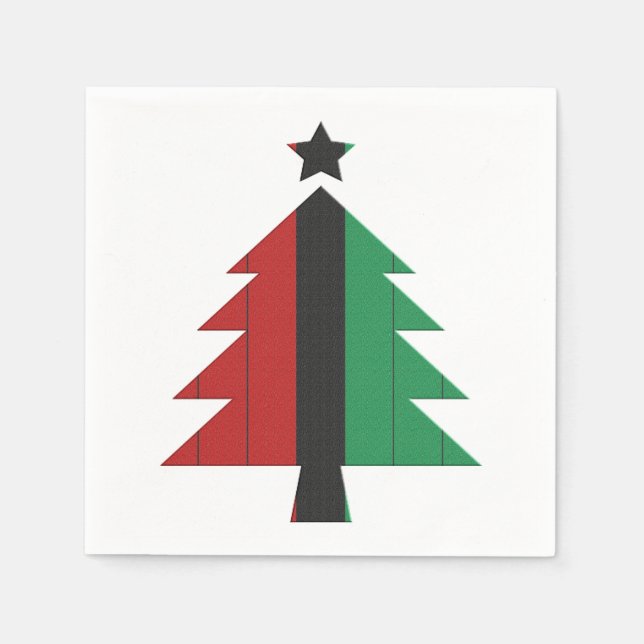 Serviette En Papier Rouge Noir Vert Kinara Arbre de Noël Kwanzaa (Devant)
