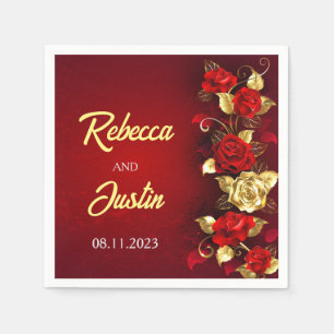 Serviette En Papier Rouge or Floral moderne Boho