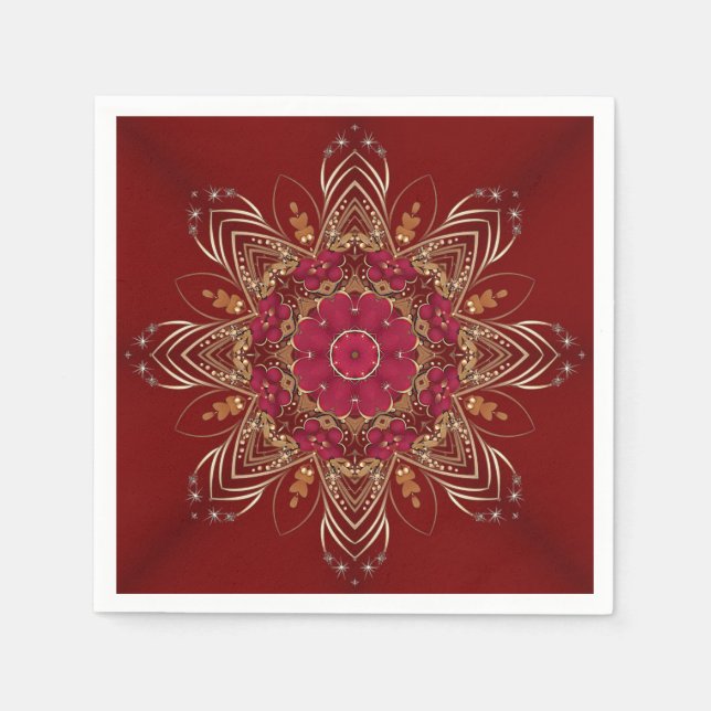 Serviette En Papier Rouge or Floral Vacances Napkin (Devant)