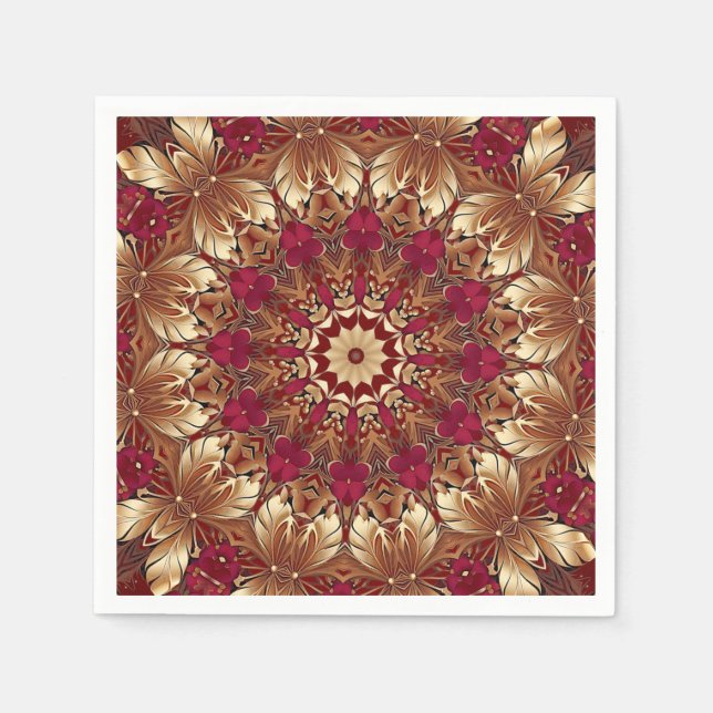 Serviette En Papier Rouge or Floral Vacances Napkin (Devant)