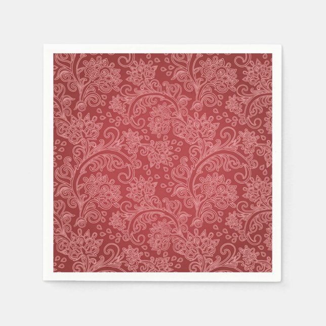 Serviette En Papier Rouge Paisley Damask Designer Floral Classic (Devant)
