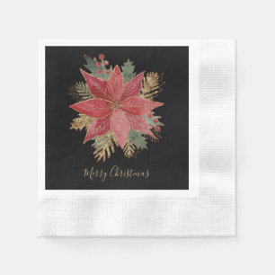 Serviette En Papier Rouge Poinsettia Fleur Joyeux Noël Papier