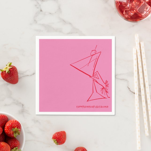 Serviette En Papier Rouge rose Anniversaire Napkin Croquis moderne (En situation)
