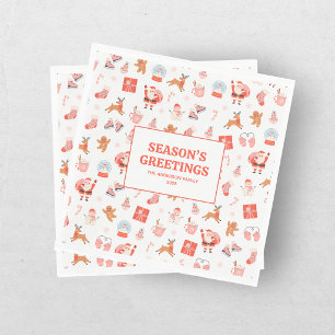 Serviette En Papier Rouge rose festif de Noël