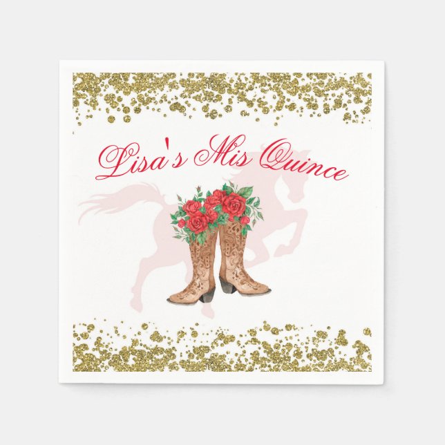 Serviette En Papier Rouge Rose Mexicaine Mis Quince Napkins (Devant)