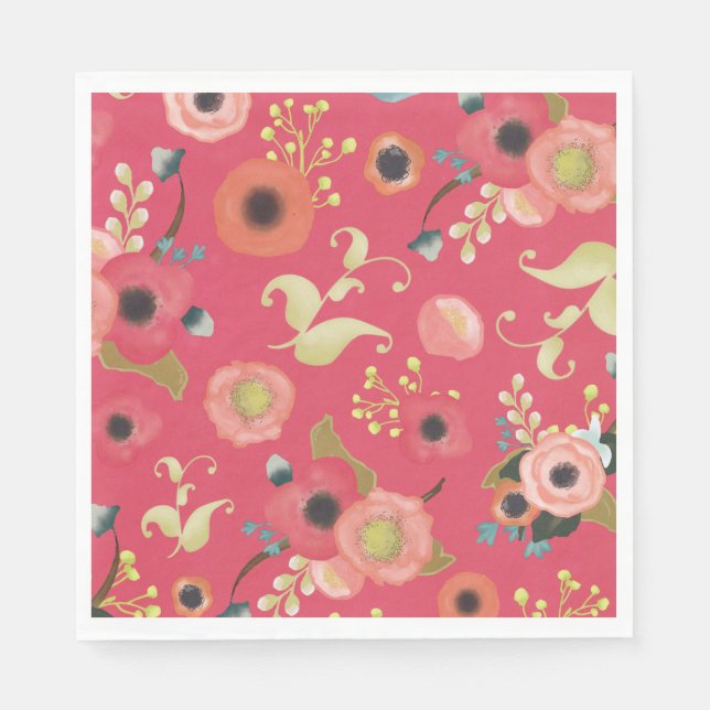Serviette En Papier Rouge rose moderne Floral Party (Devant)