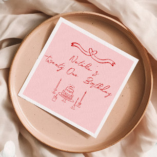 Serviette En Papier Rouge rose rétro 21e main tiré de la boîte de gâte