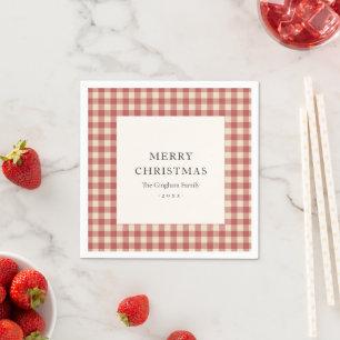 Serviette En Papier Rouge rustique En vichy moderne Noël