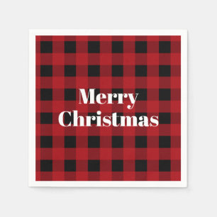 Serviette En Papier Rouge rustique et noir Buffalo plaqué Joyeux Noël