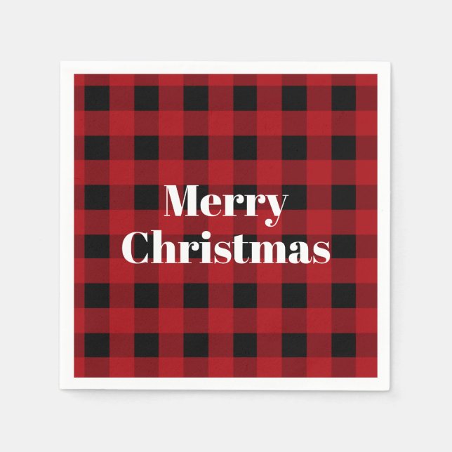 Serviette En Papier Rouge rustique et noir Buffalo plaqué Joyeux Noël (Devant)