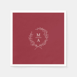 Serviette En Papier Rouge rustique Simple Elégant Laurel Wreath Monogr