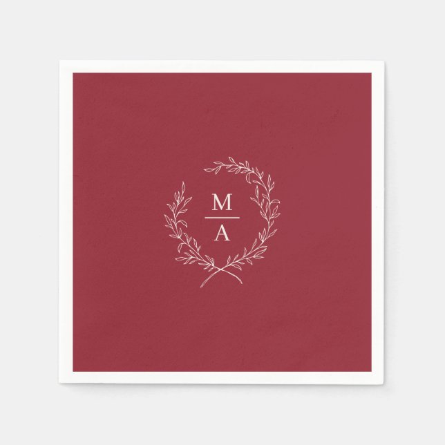 Serviette En Papier Rouge rustique Simple Elégant Laurel Wreath Monogr (Devant)