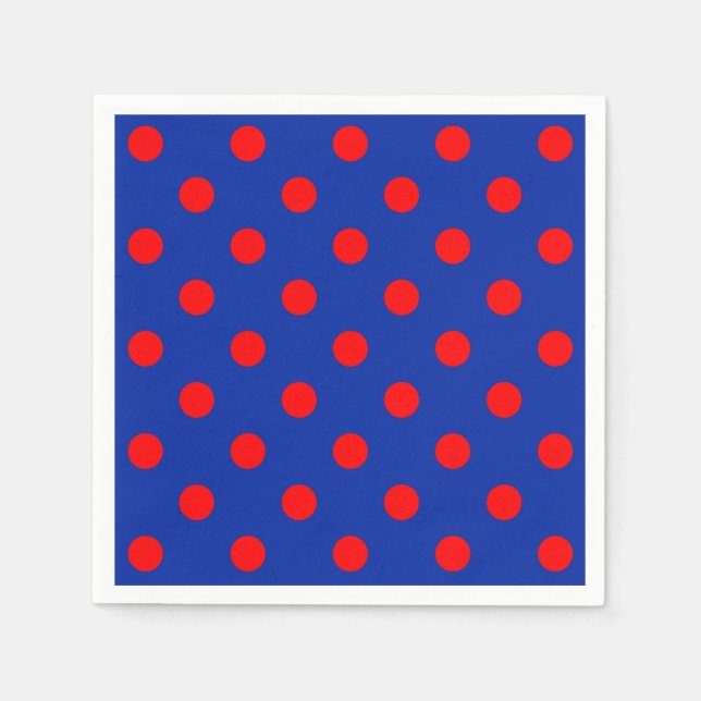 Serviette En Papier Rouge sur bleu Pois Motif Design (Devant)