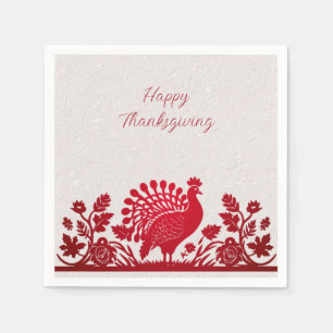Serviette En Papier Rouge Thanksgiving Turquie Floral Napkins