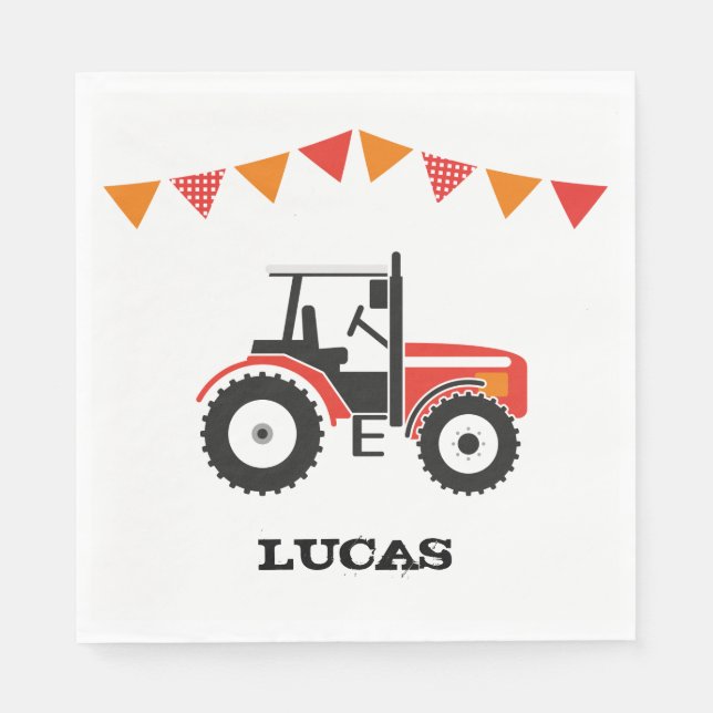 Serviette En Papier Rouge Tracteur Anniversaire Papier de fête Naples (Devant)