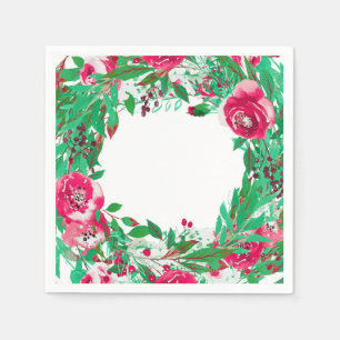 Serviette En Papier Rouge Vert Noël Fleurs florales Mariage