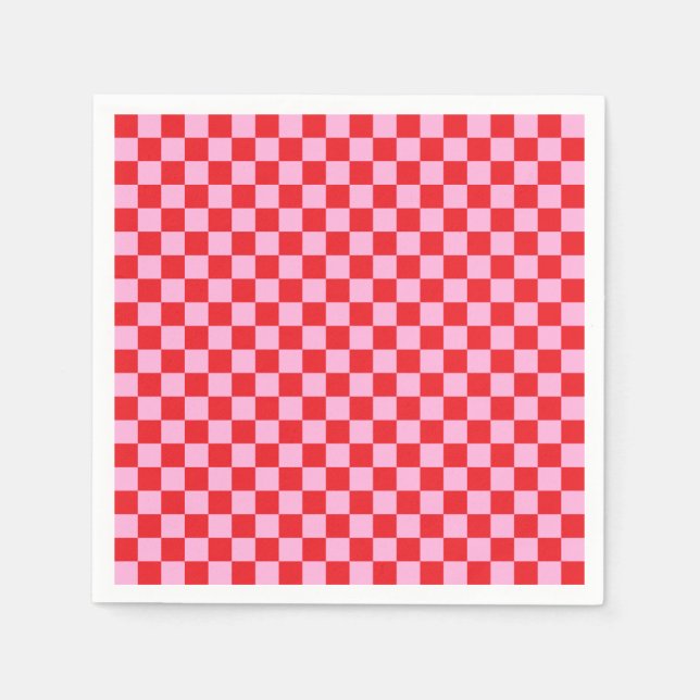 Serviette En Papier Rouge vif et rose clair à carreaux (Devant)