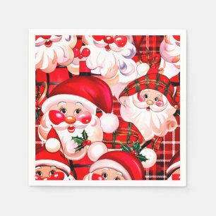 Serviette En Papier Rouge Vintage Père Noël Tartan Plaid Noël