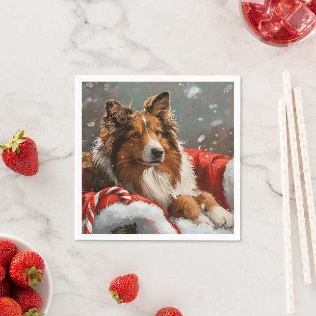 Serviette En Papier Rough Collie Chien Festif de Noël (En situation)