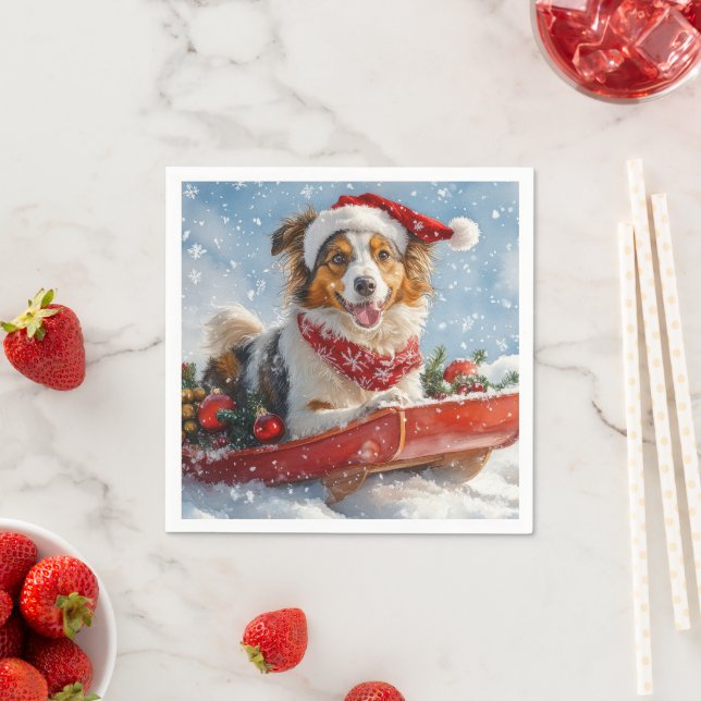 Serviette En Papier Rough Collie Dog in Sledge Let Snow Christmas (En situation)