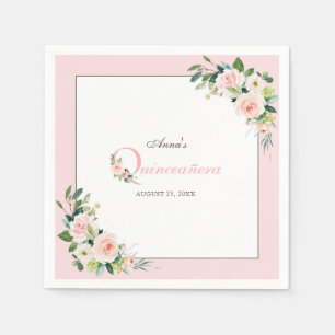 Serviette En Papier Rougissent l'anniversaire floral de Quinceanera