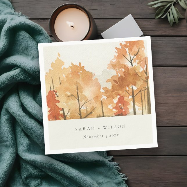 Serviette En Papier Rouille Orange Jaune Automne Arbre Automne Mariage (Créateur téléchargé)
