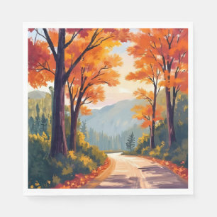 Serviette En Papier Route d'automne Feuilles de feuillage d'automne