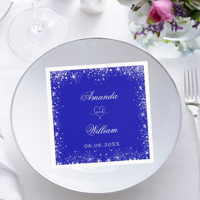 Serviette En Papier Royal bleu argent parties scintillant noms coeur m (Créateur téléchargé)