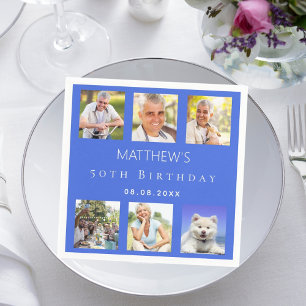 Serviette En Papier Royal bleu photo collage fête d'anniversaire