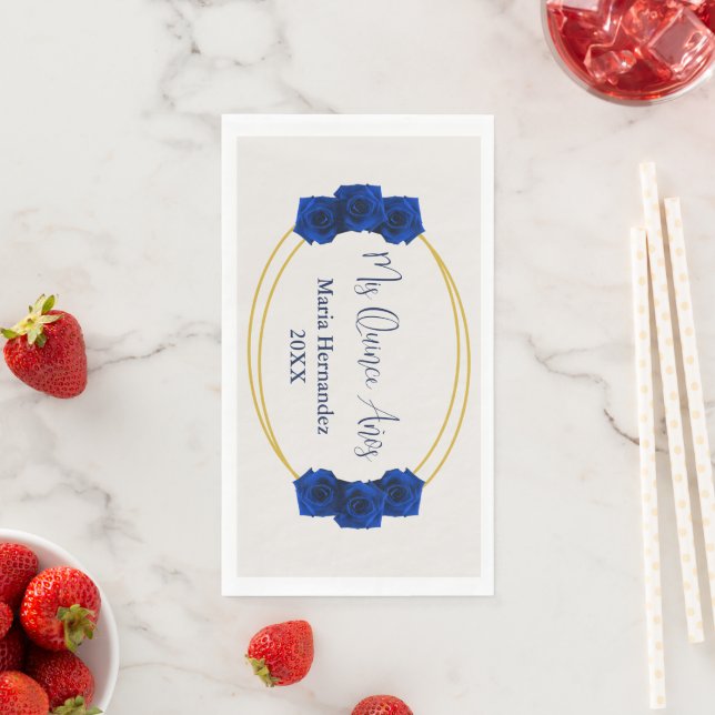Serviette En Papier Royal Blue et Gold Geometry Quinceañera (En situation)