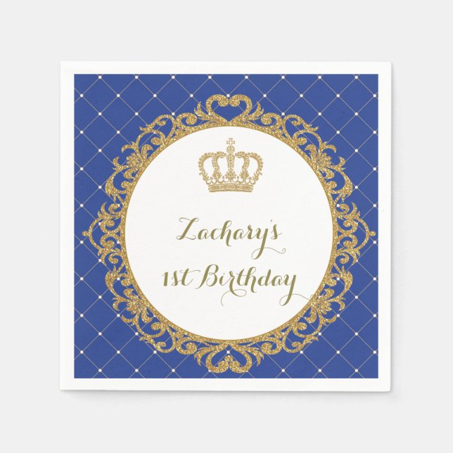 Serviette En Papier Royal Blue Gold Bébé Prince Anniversaire Papier Na (Devant)