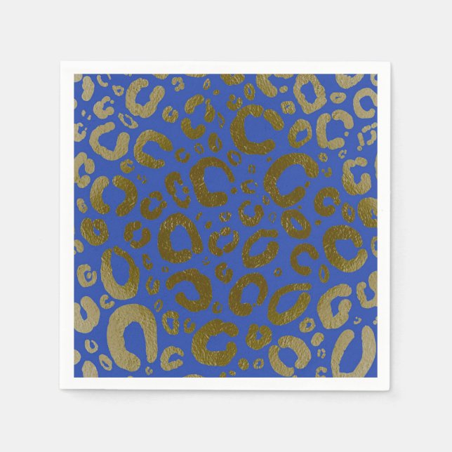 Serviette En Papier Royal Blue & Gold Glam Empreinte de léopard Party (Devant)