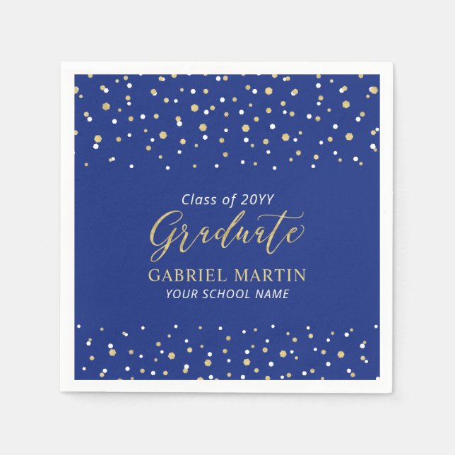 Serviette En Papier Royal Blue, Gold School Graduation Party (Devant)