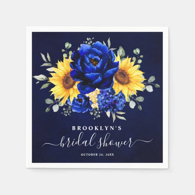 Serviette En Papier Royal Blue Rustic Tournesol Fête des mariées moder (Devant)