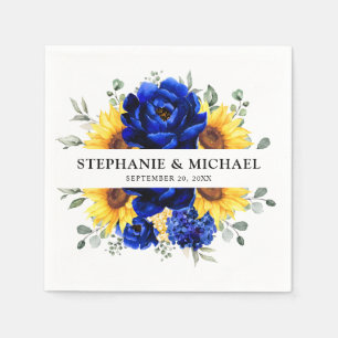Serviette En Papier Royal Blue Rustic Tournesol Moderne Floral Mariage