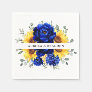Serviette En Papier Royal Blue Rustic Tournesol Moderne Floral Mariage