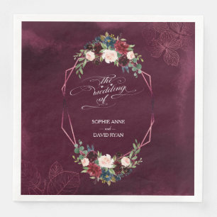 Serviette En Papier Royal Bourgogne Floral Feuille Mariage géométrique