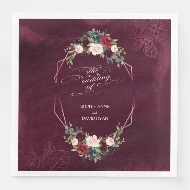 Serviette En Papier Royal Bourgogne Floral Feuille Mariage géométrique (Devant)