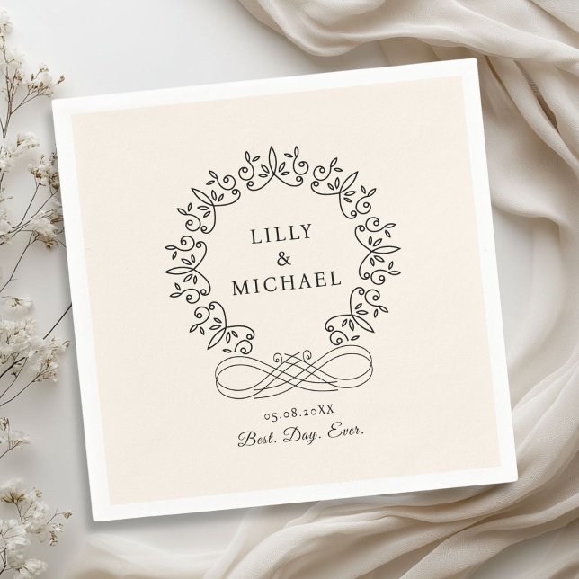 Serviette En Papier Royal, Elegant, "Best Day-Ever" Mariage (Royal, Elegant, Classic "Best-Day-Ever" Beige Wedding Napkins with your name and date.)